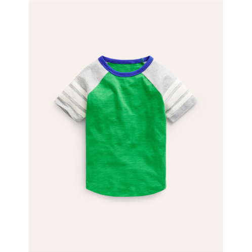 Boden Short Sleeve Raglan T-shirt - Pea Green/Grey Marl/Calico