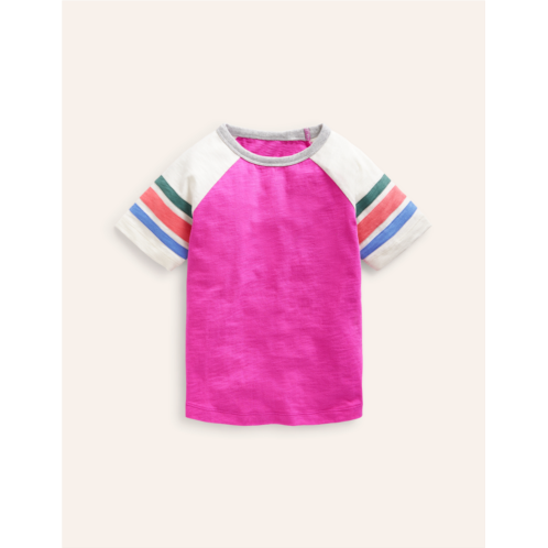 Boden Short Sleeve Raglan T-shirt - Penelope Pink/ Rainbow Stripe