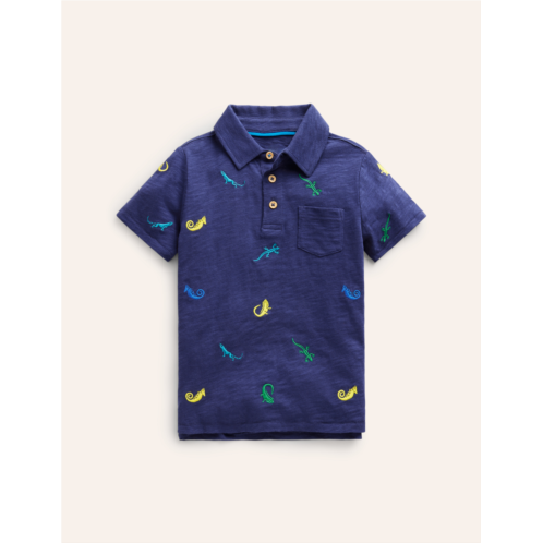 Boden Embroidered Slub Polo Shirt - College Navy Lizards