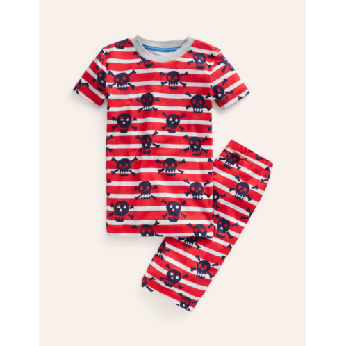 Boden Single Short John Pajamas - Salsa Red Skull Stripe