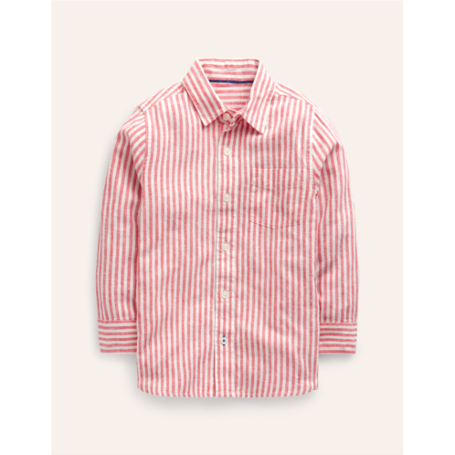 Boden Linen Shirt - Jam Red / Ivory Stripe