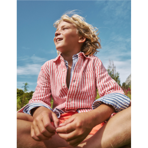 Boden Linen Shirt - Jam Red / Ivory Stripe