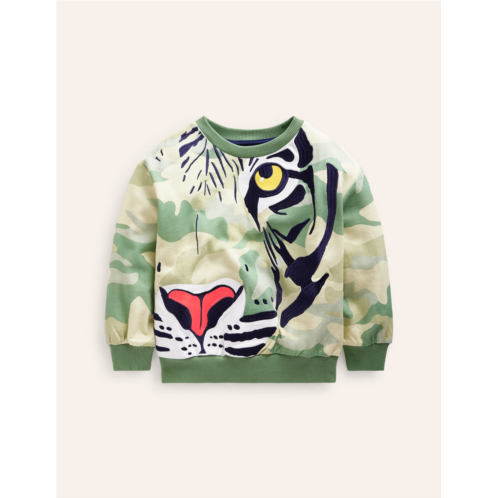 Boden Camo Tiger Sweatshirt - Tonal Green Camo Tiger