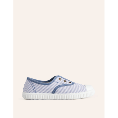 Boden Laceless Canvas Pull-ons - Blue Ticking Stripe