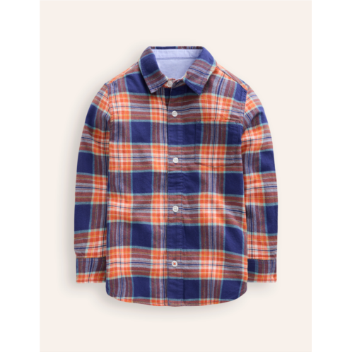 Boden Checked Cosy Cotton Shirt - Starboard/Terracotta Orange