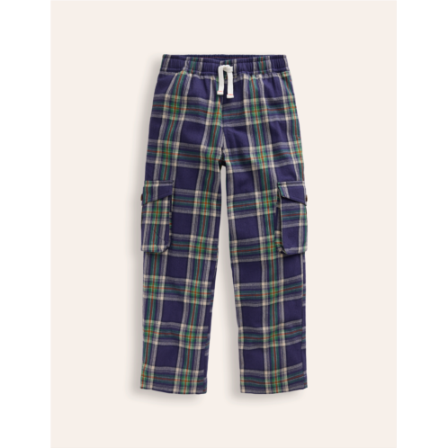 Boden Cosy Lined Cargo Pants - Navy / Green Check