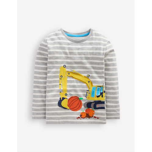 Boden Lift-The-Flap T-shirt - Grey Marl and Ivory Digger