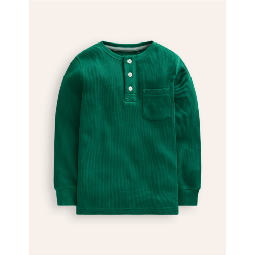 Boden Cosy Waffle Henley T-Shirt - Jewel Green