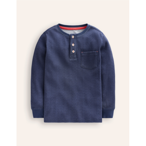 Boden Cosy Waffle Henley T-Shirt - College Navy Marl