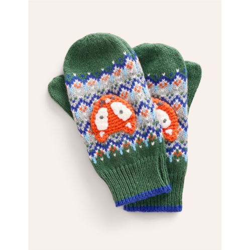 Boden Fair Isle Novelty Mittens - Spruce Green Marl Fox