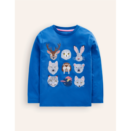 Boden Fun Superstitch Grid T-Shirt - Greek Blue Arctic Animals