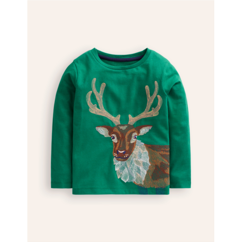 Boden Superstitch T-shirt - Jewel Green Reindeer