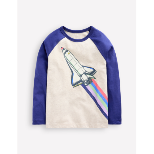 Boden Glow In The Dark Raglan - Oatmeal Marl Rocket