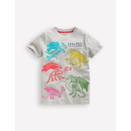 Boden Short Sleeve GITD T-shirt - Grey Marl Dragons