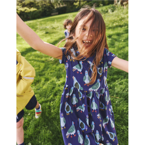 Boden Short-sleeved Fun Jersey Dress - Starboard Navy Pigeons