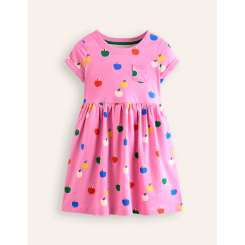 Boden Short-sleeved Fun Jersey Dress - Cosmos Pink Rainbow Apples