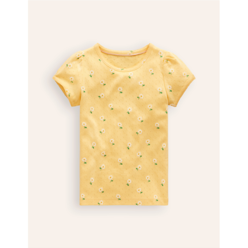 Boden Short-sleeved Pointelle Top - Spring Yellow Daisies