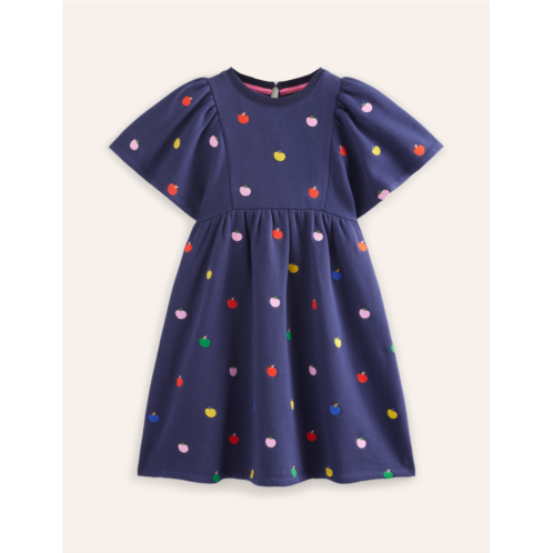 Boden Embroidered Cosy Sweat Dress - College Navy Rainbow Apples