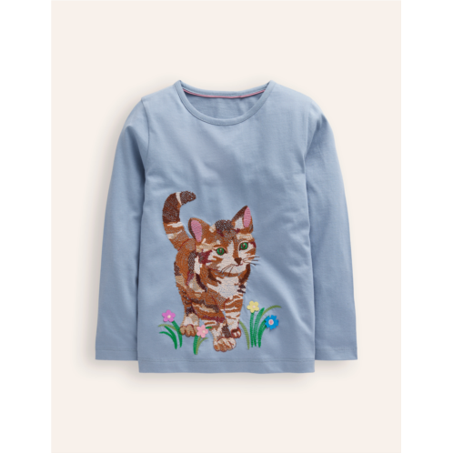 Boden Superstitch T-Shirt - Pebble Blue Cat