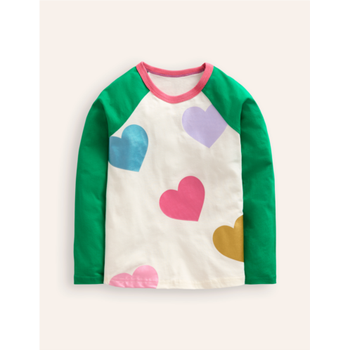 Boden Colourblock Raglan T-shirt - Topaz Green Multi Hearts