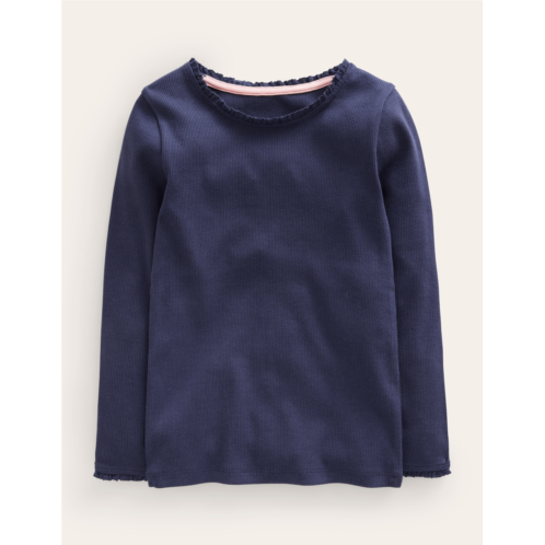 Boden Ribbed Long Sleeve T-Shirt - Starboard Blue