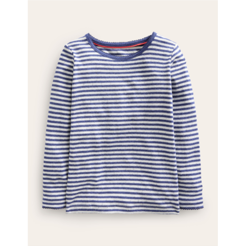 Boden Long Sleeve Pointelle Top - Starboard Blue/Ivory