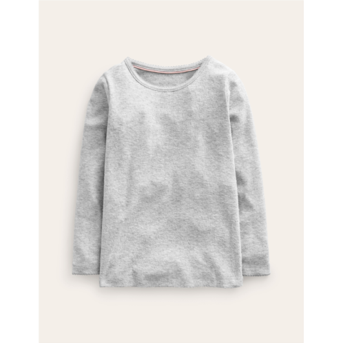 Boden Long Sleeve Pointelle Top - Grey Marl