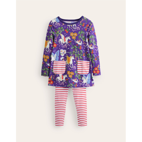 Boden Print Tunic and Leggings Set - Blue Enchanted Unicorn