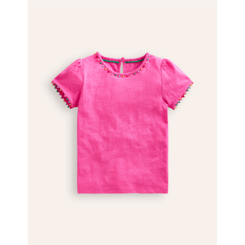 Boden Ali Puff Sleeve Pom T-Shirt - Strawberry Pink