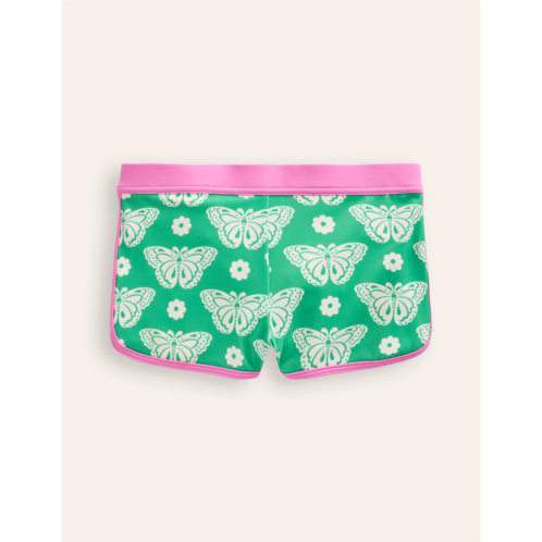 Boden Patterned Swim Shorts - Pea Green Butterfly Stamp
