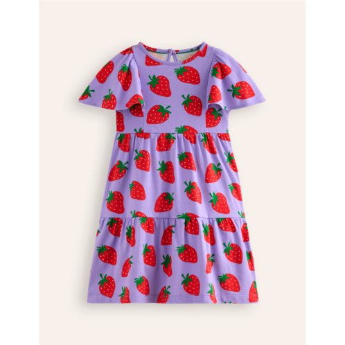 Boden Tiered Flutter Jersey Dress - Parma Violet Strawberries