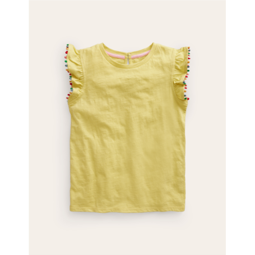 Boden Pom Trim T-Shirt - Zest Yellow
