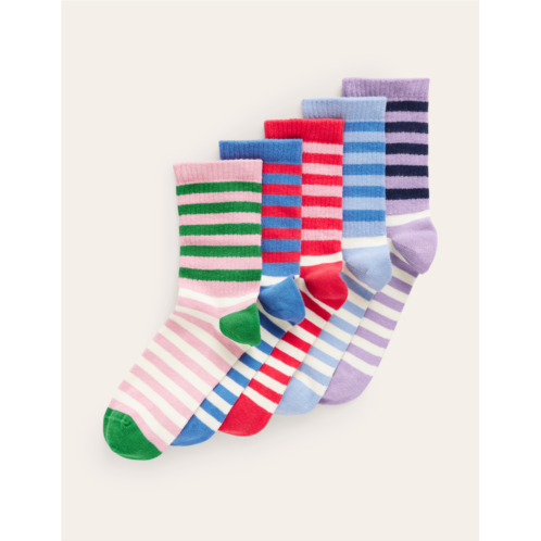 Boden 5-Pack Ribbed Ankle Socks - Multi Colourblock Stripe