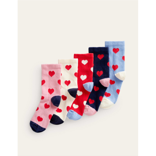 Boden Ribbed Socks 5 Pack - Multi Hearts