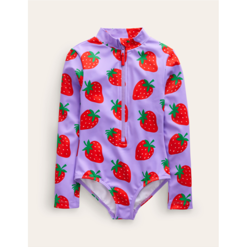 Boden Long-sleeved Swimsuit - Violet Tulip Strawberries