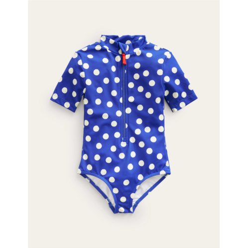 Boden Short-sleeved Swimsuit - Navy, Ivory Spot