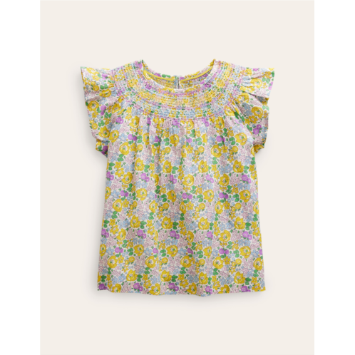 Boden Woven Smocked Top - Yellow Spring Bloom