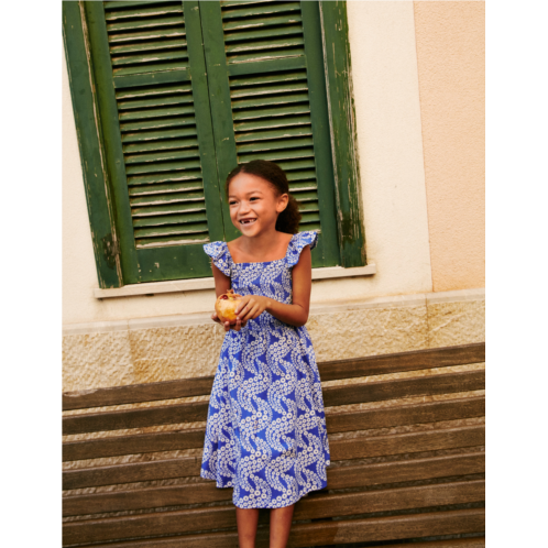 Boden Shirred Jersey Dress - Greek Blue Daisy Wave