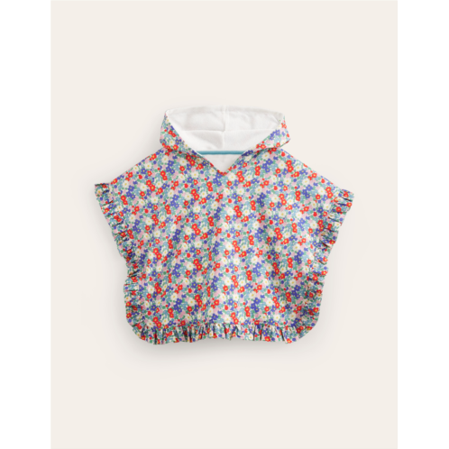 Boden Towelling Poncho Hoodie - Multi Nautical Floral
