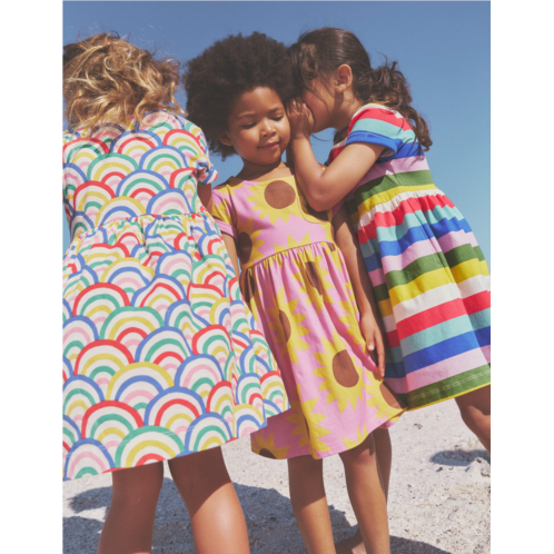 Boden Short-sleeved Fun Jersey Dress - Pink Sunflower Geo