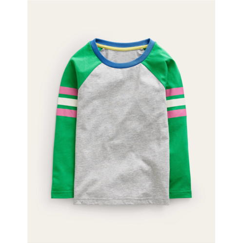 Boden Colourblock Raglan T-shirt - Grey Marl/Sapling Green