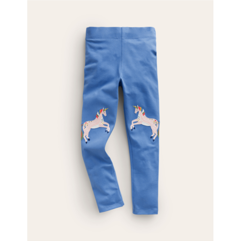 Boden Applique Leggings - Delft Blue Unicorn