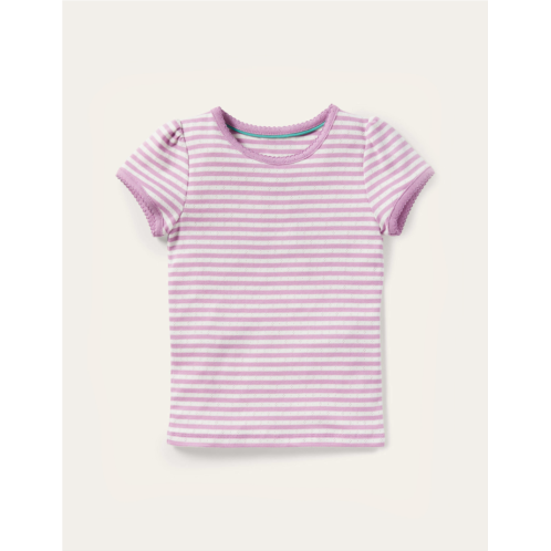 Boden Short-sleeved Pointelle Top - Lilac Purple/Ivory