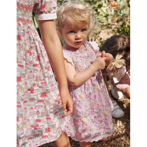 Boden Smocked Lace Trim Dress - Sweet Pea Bunny Meadow