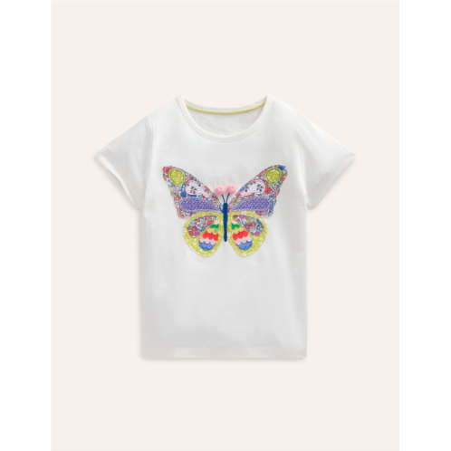 Boden Short Sleeve Applique T-shirt - Ivory Butterfly