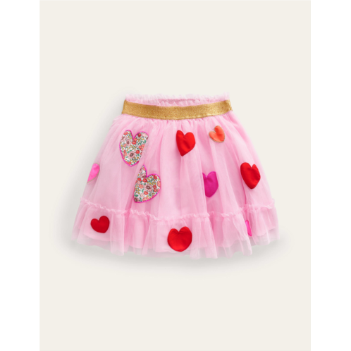 Boden Tulle Applique Skirt - Pink Hearts