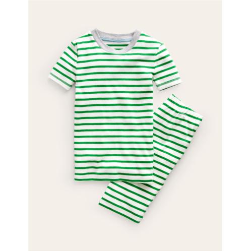 Boden Striped Short John Pajamas - Ivory/Green Breton