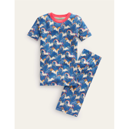Boden Snug Short John Pajamas - Bluejay Rainbow Unicorns