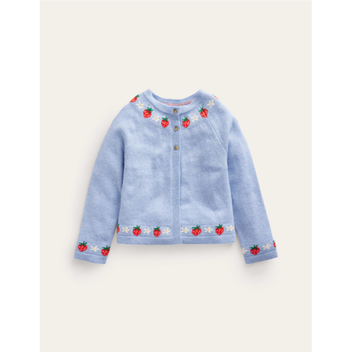 Boden Embroidered Flower Cardigan - Vintage Blue Strawberries