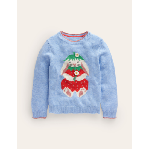 Boden Novelty Logo Sweater - Pebble Blue Strawberry